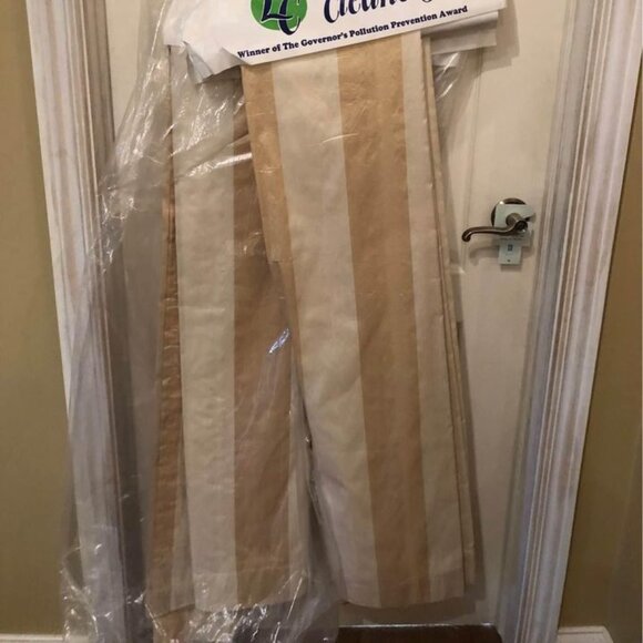 4 Majesty Cream/Beige 42W x 84L Dupioni Silk Striped Tailored Panels - Picture 9 of 11